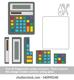 Use scissors and glue and restore the picture inside the contour. Easy educational paper game for kids. Simple kid application with Calculator.
