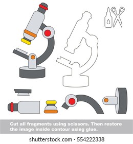 Use scissors and glue and restore the picture inside the contour. Easy educational paper game for kids. Simple kid application with Microscope.