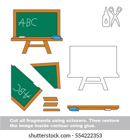 Use scissors and glue and restore the picture inside the contour. Easy educational paper game for kids. Simple kid application with Green Board.