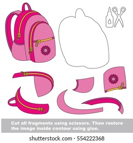 Use scissors and glue and restore the picture inside the contour. Easy educational paper game for kids. Simple kid application with Pink Backpack.