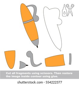 Use scissors and glue and restore the picture inside the contour. Easy educational paper game for kids. Simple kid application with Pen.