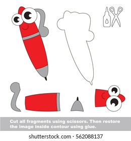 Use scissors and glue and restore the picture inside the contour. Easy educational paper game for kids. Simple kid application with Red Pen.