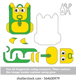 Use scissors and glue and restore the picture inside the contour. Easy educational paper game for kids. Simple kid application with Backpack