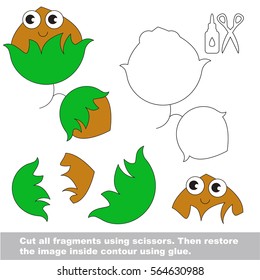 Use scissors and glue and restore the picture inside the contour. Easy educational paper game for kids. Simple kid application with Hazelnut.
