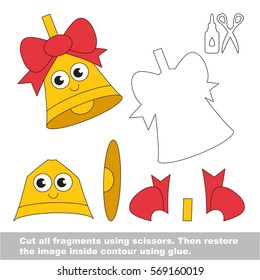 Use scissors and glue and restore the picture inside the contour. Easy educational paper game for kids. Simple kid application with Golden Bell