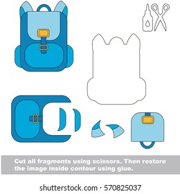 Use scissors and glue and restore the picture inside the contour. Easy educational paper game for kids. Simple kid application with Backpack
