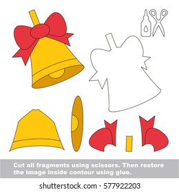 Use scissors and glue and restore the picture inside the contour. Easy educational paper game for kids. Simple kid application with Golden Bell