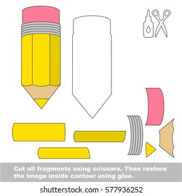 Use scissors and glue and restore the picture inside the contour. Easy educational paper game for kids. Simple kid application with Yellow Pen