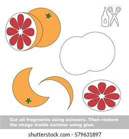 Use scissors and glue and restore the picture inside the contour. Easy educational paper game for kids. Simple kid application with Sweet Grapefruit