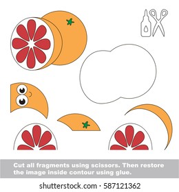 Use scissors and glue and restore the picture inside the contour. Easy educational paper game for kids. Simple kid application with Grapefruit