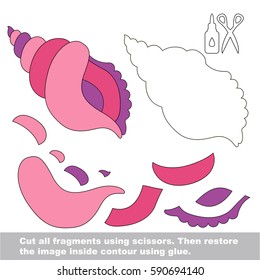 Use scissors and glue and restore the picture inside the contour. Easy educational paper game for kids. Simple kid application with Pink Seashell
