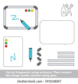 Use scissors and glue and restore the picture inside the contour. Easy educational paper game for kids. Simple kid application with Whiteboard and Marker