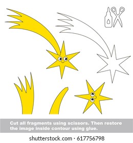 Use scissors and glue and restore the picture inside the contour. Easy educational paper game for kids. Simple kid application with Falling Star Comet