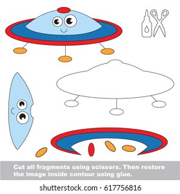 Use scissors and glue and restore the picture inside the contour. Easy educational paper game for kids. Simple kid application with Funny UFO