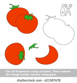 Use scissors and glue and restore the picture inside the contour. Easy educational paper game for kids. Simple kid application with Tomato