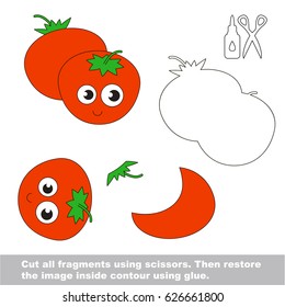 Use scissors and glue and restore the picture inside the contour. Easy educational paper game for kids. Simple kid application with Two Funny Tomatoes
