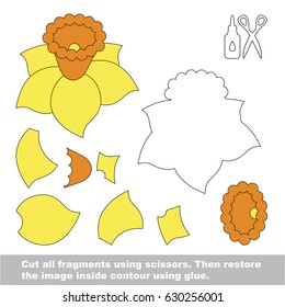 Use scissors and glue and restore the picture inside the contour. Easy educational paper game for kids. Simple kid application with Narcissus