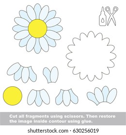 Use scissors and glue and restore the picture inside the contour. Easy educational paper game for kids. Simple kid application with Daisy
