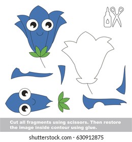 Use scissors and glue and restore the picture inside the contour. Easy educational paper game for kids. Simple kid application with Funny Campanula Face