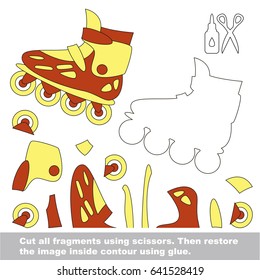 Use scissors and glue and restore the picture inside the contour. Easy educational paper game for kids. Simple kid application with Red and Yellow Roller Skate
