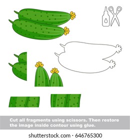Use scissors and glue and restore the picture inside the contour. Easy educational paper game for kids. Simple kid application with Two Cucumbers