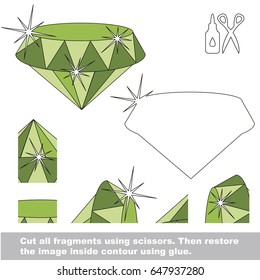 Use scissors and glue and restore the picture inside the contour. Easy educational paper game for kids. Simple kid application with Gemstone Emerald