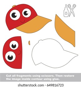 Use scissors and glue and restore the picture inside the contour. Easy educational paper game for kids. Simple kid application with Funny Red Cap