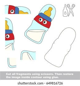 Use scissors and glue and restore the picture inside the contour. Easy educational paper game for kids. Simple kid application with Small Bottle