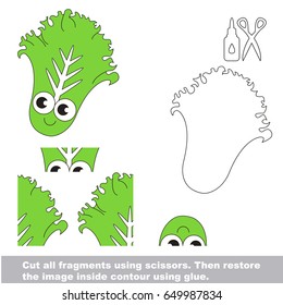 Use scissors and glue and restore the picture inside the contour. Easy educational paper game for kids. Simple kid application with Funny Lettuce