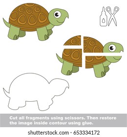 Use scissors and glue and restore the picture inside the contour. Easy educational paper game for kids. Simple kid application with Beautiful Turtle