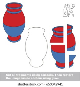 Use scissors and glue and restore the picture inside the contour. Easy educational paper game for kids. Simple kid application with Vase