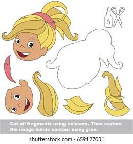 Use scissors and glue and restore the picture inside the contour. Easy educational paper game for kids. Simple kid application with Blondy Girls Hair Style