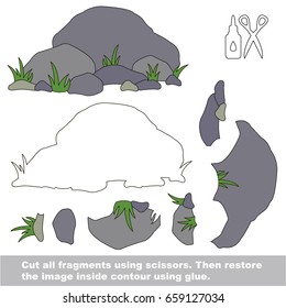 Use scissors and glue and restore the picture inside the contour. Easy educational paper game for kids. Simple kid application with Stones