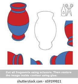 Use scissors and glue and restore the picture inside the contour. Easy educational paper game for kids. Simple kid application with Beautiful Vase
