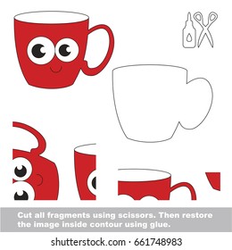 Use scissors and glue and restore the picture inside the contour. Easy educational paper game for kids. Simple kid application with Funny Red Cup