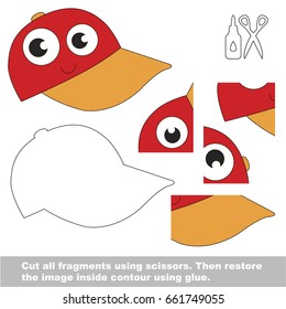 Use scissors and glue and restore the picture inside the contour. Easy educational paper game for kids. Simple kid application with Funny Cap