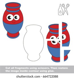 Use scissors and glue and restore the picture inside the contour. Easy educational paper game for kids. Simple kid application with Funny Vase