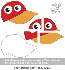 Use scissors and glue and restore the picture inside the contour. Easy educational paper game for kids. Simple kid application with Funny Cap