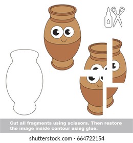 Use scissors and glue and restore the picture inside the contour. Easy educational paper game for kids. Simple kid application with Funny Pot