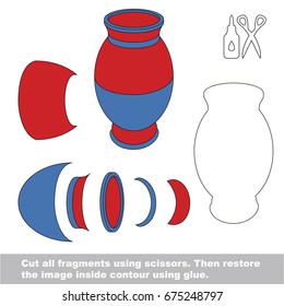 Use scissors and glue and restore the picture inside the contour. Easy educational paper game for kids. Simple kid application with Vase for flowers