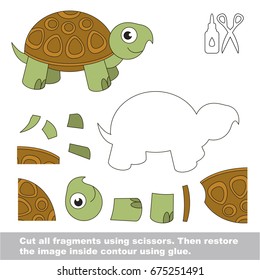 Use scissors and glue and restore the picture inside the contour. Easy educational paper game for kids. Simple kid application with Funny Turtle
