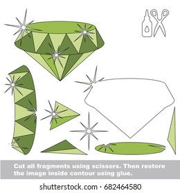 Use scissors and glue and restore the picture inside the contour. Easy educational paper game for kids. Simple kid application with Emerald