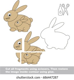 Use scissors and glue and restore the picture inside the contour. Easy educational paper game for kids. Simple kid application with Funny Hare Mom