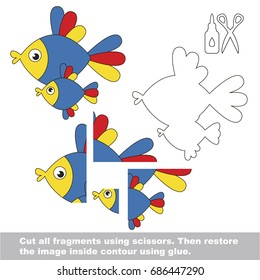 Use scissors and glue and restore the picture inside the contour. Easy educational paper game for kids. Simple kid application with Fish Mom