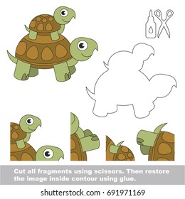 Use scissors and glue and restore the picture inside the contour. Easy educational paper game for kids. Simple kid application with Turtle Mom and her Baby