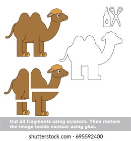 Use scissors and glue and restore the picture inside the contour. Easy educational paper game for kids. Simple kid application with Big Cute Camel