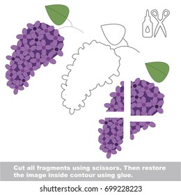 Use scissors and glue and restore the picture inside the contour. Easy educational paper game for kids. Simple kid application with Lilac Branch
