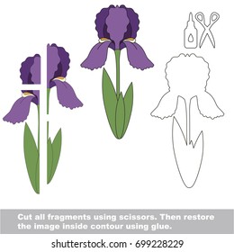 Use scissors and glue and restore the picture inside the contour. Easy educational paper game for kids. Simple kid application with Iris