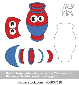 Use scissors and glue and restore the picture inside the contour. Easy educational paper game for kids. Simple kid application with Funny Vase