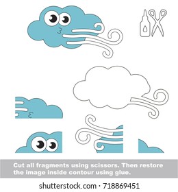Use scissors and glue and restore the picture inside the contour. Easy educational paper game for kids. Simple kid application with Funny Windy Weather